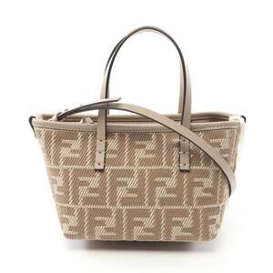 Fendi Roll Handbag Canvas Leather Beige